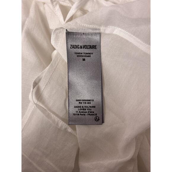 New Zadig Voltaire Top Medium Womens White Cotton Voile Cross Blouse Lightweight - Picture 8 of 9